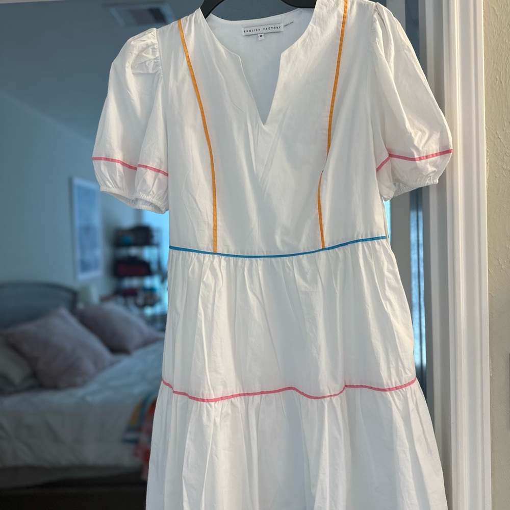 English Factory White Dress with Vibrant Trim